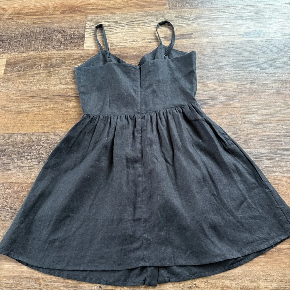Reformation Finn chic Black linen classic minimalist Button-Down Dress 6 - Picture 3 of 11